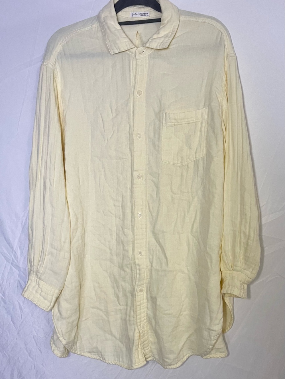 Free People Pale Yellow Long Sleeve Button-Down Shirt